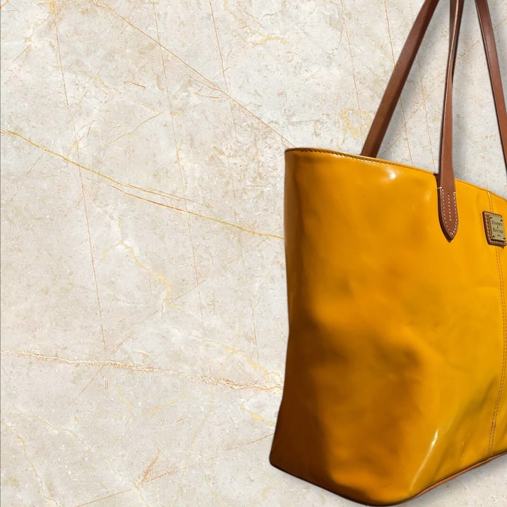 Dooney & Bourke Patent Leather Mustard Color Tote Bag - Picture 6 of 13